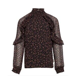 Creamie Girl Long Sleeve Floral Ruffle Blouse Sz 7